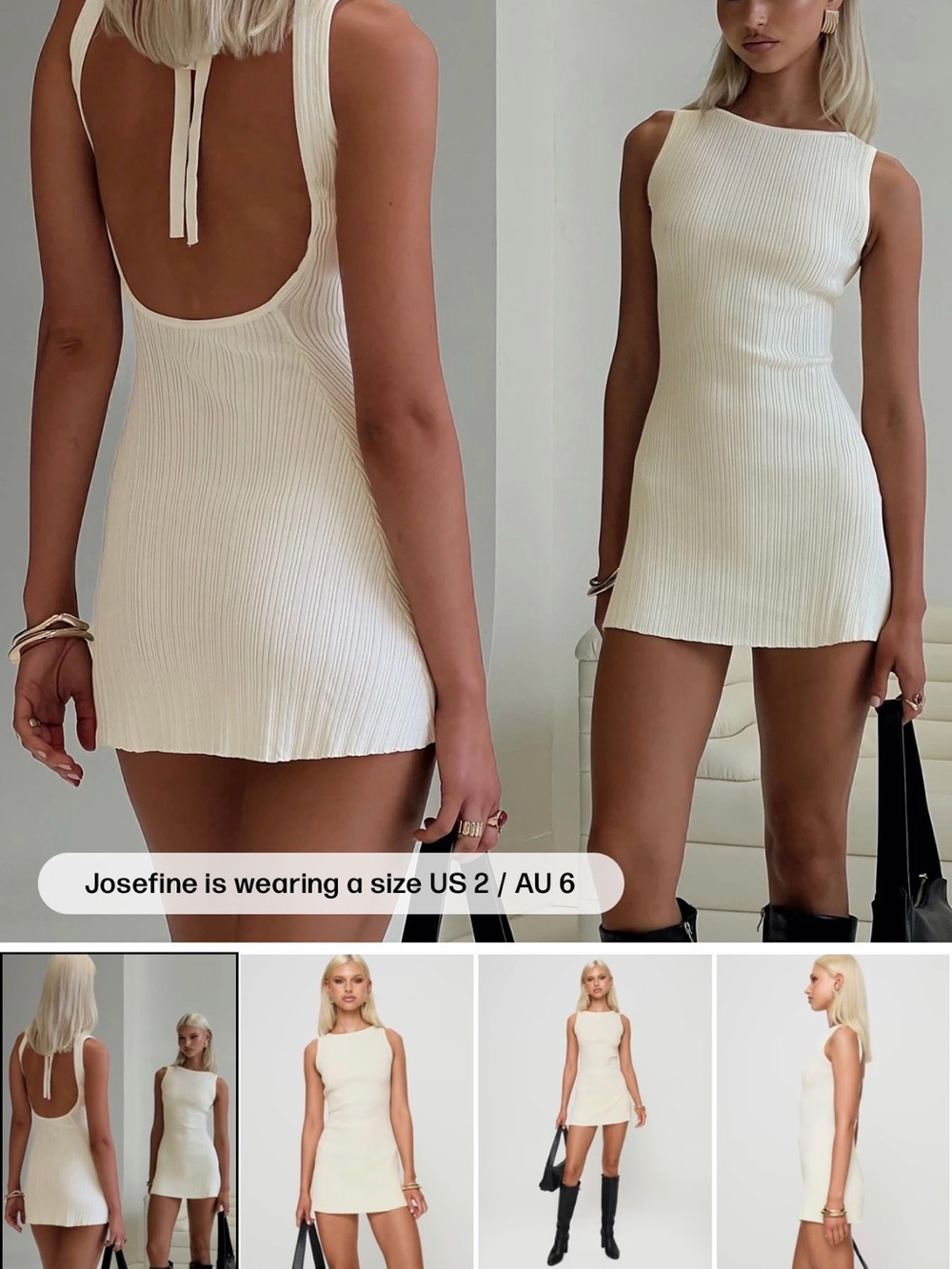 Princess Polly Cream Ribbed Halter-Back Mini Dress